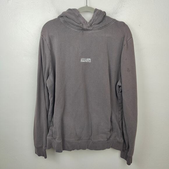 AllSaints Ryder Oth Hoody Mens XL Gray Soft Black Cotton Terry Sweatshirt Hoodie - Picture 1 of 10